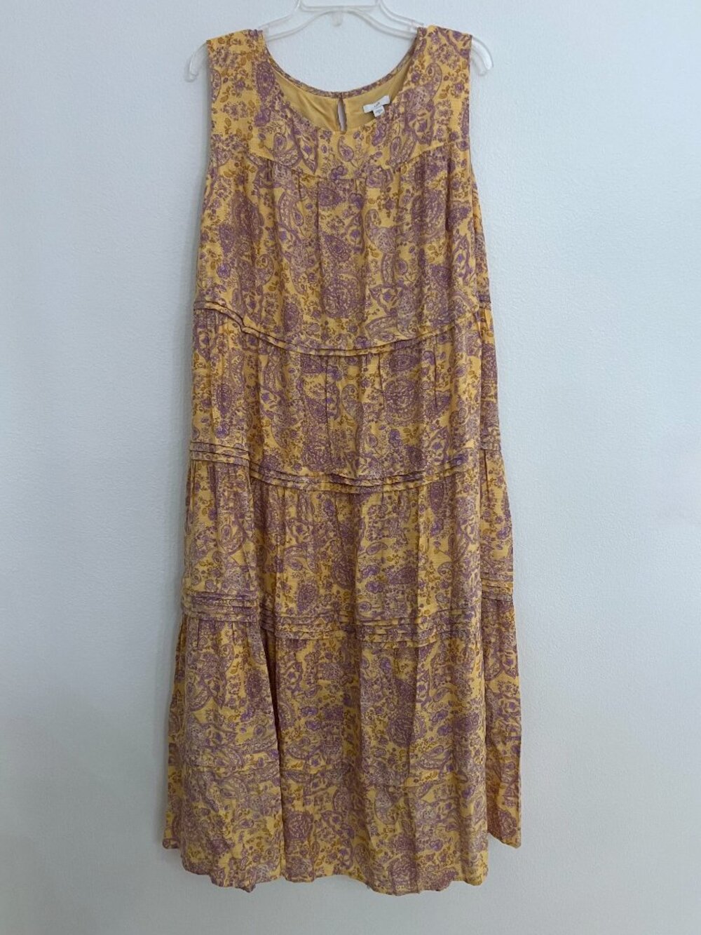 J.Jill Women's Yellow Floral/Paisley Tiered Sleeveless Maxi Dress Size 2X